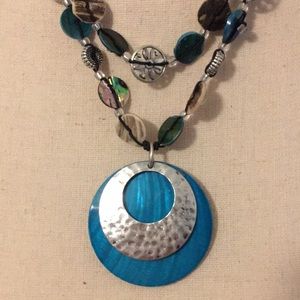 EUC Coldwater Creek blue abalone shell necklace